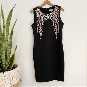 Calvin Klien scuba sheath dress floral beading